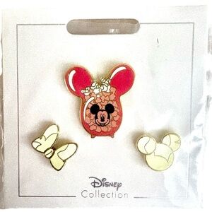 Disney Parks Mickey Popcorn Bucket Ear Minnie Bow Flair Disney 3 Pin Booster Set
